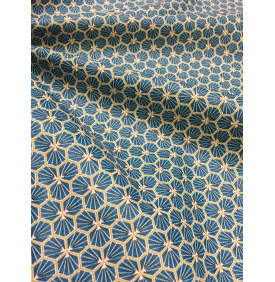 Tissu coton enduit – géométrique Riad bleu canard or | Coupon 50x150 cm