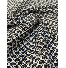 Coton Enduit – Éventails Dorés Noir – Motif Japonisant | Coupon 50x160 cm