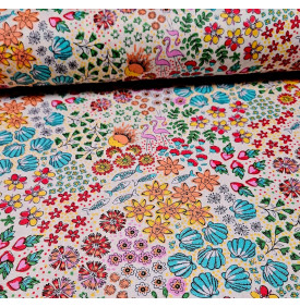 Coton Enduit "summer vibes"          Ivoire / Multicolore - Tissus LM