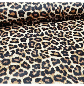 Coton Enduit – Léo Beige Marron Noir – Motif Léopard | Coupon 50x160 cm