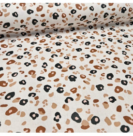 Coton Enduit – Felyna Écru Marron – Motif Léopard | Coupon 50x140 cm