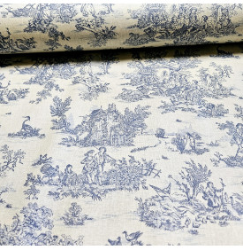 Coton Enduit – Mini Pastorale Lin Bleu – Motif Campagne Classique | Coupon 50x160 cm