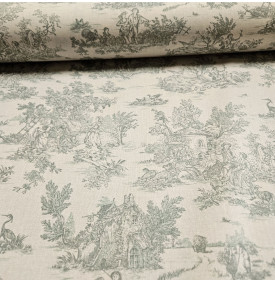 Coton Enduit – Mini Pastorale Lin Vert – Motif Campagne Classique | Coupon 50x160 cm