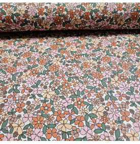 Coton Enduit – Josette Blanc / Rose – Mini Fleurs Rétro | Coupon 50x145 cm