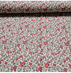 Coton Enduit "Léonie"                       Beige / Rouge - Tissus LM