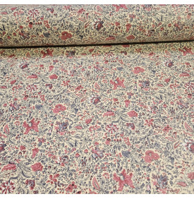 Coton Enduit "Mini Indienne" Beige/ Bordeaux - Tissus LM