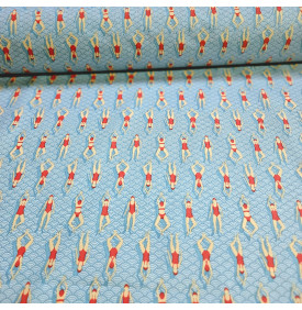 Coton Enduit "Swimming Pool" Bleu/ Rouge - Tissus LM