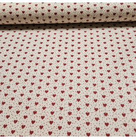 Coupon Coton Enduit “Mini Cœur” Ivoire / Rouge – 50 x 160 cm – Tissu Imperméable
