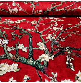 Tissu Velours "Amandiers"               Rouge - Tissus LM