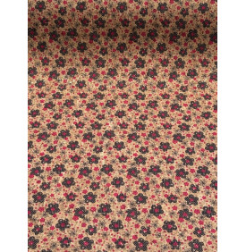 Coupon Liège Imprimé Floral Graphique – Petites Fleurs Noir & Framboise – 50 x 70 cm