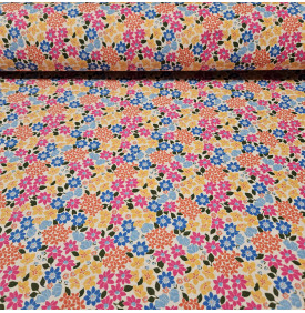 Coupon Coton Imprimé : Gladys. Rose - Tissus LM