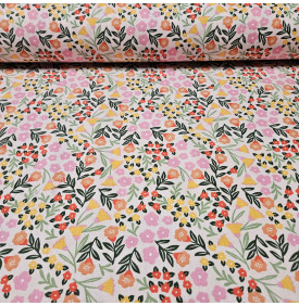 Coupon Coton Imprimé : Martine. Rose / Vert - Tissus LM