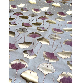 Coupon PolyCoton Foil Ginkgo Biloba Rose – 50 x 70 cm, tissu ameublement 205 g/m²