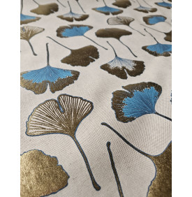 Coupon Toile Palace "Biloba Foil" Bleu/ Or - 50 x 70 cm - Tissu Ameublement