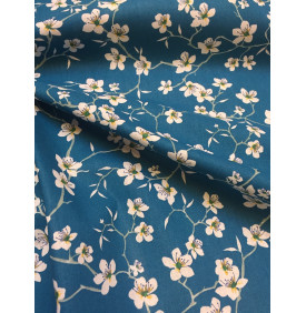 Coupon Coton Imprimé : Amandiers. Bleu Turquoise - Tissus LM