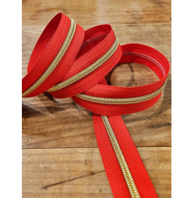 Fermeture Nylon 5mm : Lurex. Rouge/ Or - Tissus LM