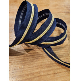 Fermeture Nylon 5mm : Lurex. Bleu Marine / Or - Tissus LM