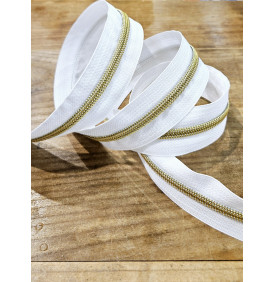 Fermeture Éclair "Spirale 5 mm" – Blanc & Lurex Doré - Au Mètre
