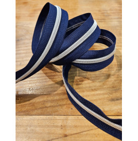Fermeture éclair lurex marine et argent, élégante et résistante