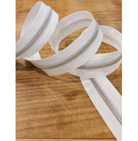 Fermeture Éclair "Spirale 5 mm" – Blanc & Lurex Argent - Au Mètre
