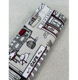 Toile PolyCoton : Artisans. Noir/ Rouge Noir/ Rouge (Coupon Grand Format) - Tissus LM