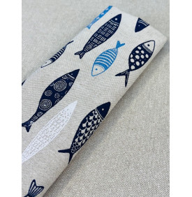 Toile PolyCoton : Sardines. Bleu (Coupon Grand Format) - Tissus LM