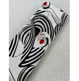 Coupon Toile Palace "Glam Chic" Noir/ Rouge - 50 x 140 cm - Tissu Ameublement