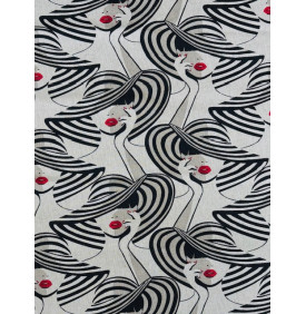 Coupon Toile Palace "Glam Chic" Noir/ Rouge - 50 x 140 cm - Tissu Ameublement