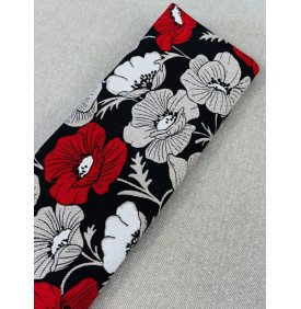 Coupon Toile Palace "Pavot" Noir/ Rouge - 50 x 140 cm - Tissu Ameublement