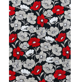 Coupon Toile Palace "Pavot" Noir/ Rouge - 50 x 140 cm - Tissu Ameublement