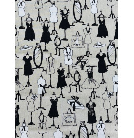 Coupon Toile Palace "Dressing" Noir - 50x140 cm - Tissu Ameublement