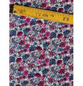 Coton Enduit – Apolline Bleu Rouge – Motif Fleuri | Coupon 50x160 cm