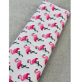 Coupon Coton Enduit : Flamingo. Crème/ Rose (Grand Format)