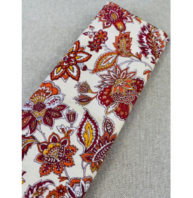 Coupon Coton Enduit – Arlésienne Indienne Ivoire / Orange - Tissu Imperméable | Coupon 50x160 cm