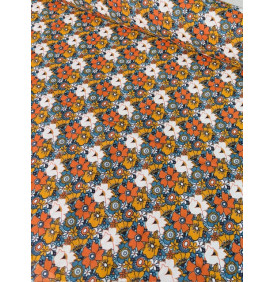 Coton Imprimé – Floralie Caramel – Fleurs Rétro – Coupon 1 m x 140 cm