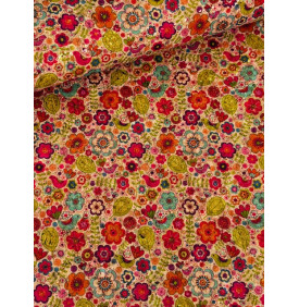 Coupon Liège Imprimé Floral Multicolore – Motif Fleurs Champêtres – 50 x 70 cm