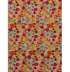 Coupon Liège Imprimé Floral Multicolore – Motif Fleurs Champêtres – 50 x 70 cm