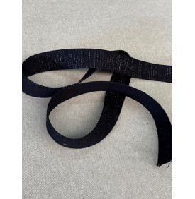 Sangle Coton 30 mm Noir. Métallisé Argent (98% Coton, 2% Lurex Argent) - Tissus LM