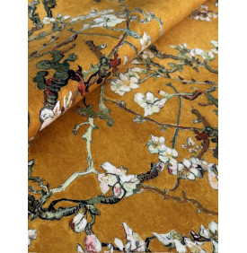 Tissu Velours Ras Palatine – Amandier en Fleurs Ocre | Coupon 50x70 cm