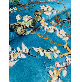 Tissu Velours Ras Palatine – Amandier en Fleurs Turquoise | Coupon 50x70 cm