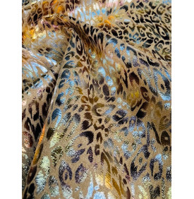 Tissu Jacquard : SAAYA Fauve "Léopard Brillant" - Coupon 50 x 70 cm - Tissus Ameublement