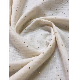 Tissu Double Gaze Pimiz Écru/Or – Coupon 50 x 140 cm