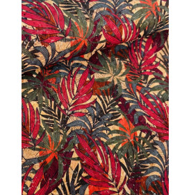 Liège Feuillage Tropical Rouge Brillant – Coupon 50x70 cm