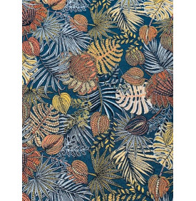 Coupon Jacquard "Douce Jungle"  Bleu Canard - 50 x 70 cm - Tissu Ameublement
