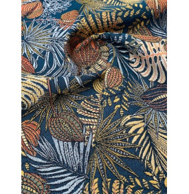 Coupon Jacquard "Douce Jungle"  Bleu Canard - 50 x 70 cm - Tissu Ameublement