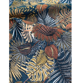 Coupon Jacquard "Douce Jungle"  Bleu Canard - 50 x 70 cm - Tissu Ameublement