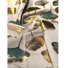 Tissu Palace – Ginkgo Biloba Foil Vert/Or | Coupon 50x70 cm
