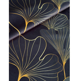 Tissu Velours Ras Palatine – Ginkgo Gris Noir Doré | Coupon 50x70 cm