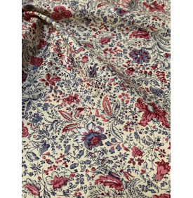 Coton Enduit – Mini Indienne Bordeaux – Motif Fleuri Vintage | Coupon 50x160 cm