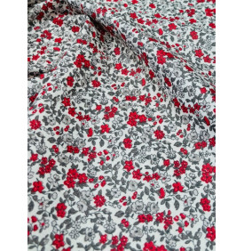 Coton Enduit – Léonie Beige / Rouge – Fleuri Classique | Coupon 50x160 cm